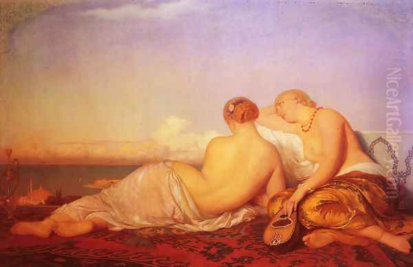 Les Deux Odalisques Contemplant Le Bosphore (Two Odalisques Contemplating The Bosphorus) Oil Painting by Antoine Auguste Ernest Hebert