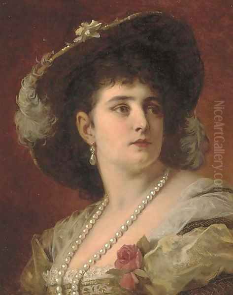 An elegant lady Oil Painting by Antoine Auguste Ernest Hebert