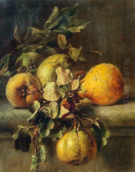 Quinces on a Ledge Oil Painting by Adriana-Johanna Haanen