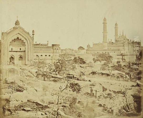 The Rumi Gate And Emanbarra, Lucknow; Bailey Guard Gate From The Inside, Lucknow Oil Painting by Felice Beato