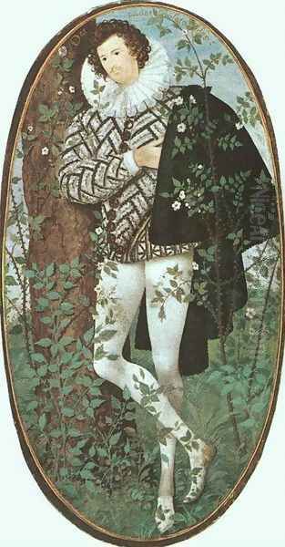 A Youth Leaning Against a Tree Among Roses c.1588 Oil Painting by Nicholas Hilliard