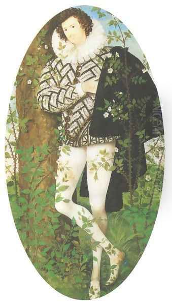 Young Man Against a Rose Tree Oil Painting by Nicholas Hilliard