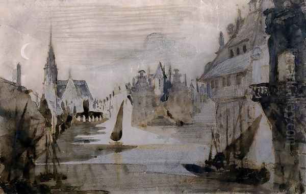 A Port in Flanders Oil Painting by Victor Hugo