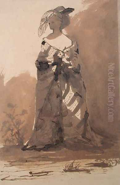 Woman Wearing an Overcoat and a Feathered Hat Oil Painting by Victor Hugo