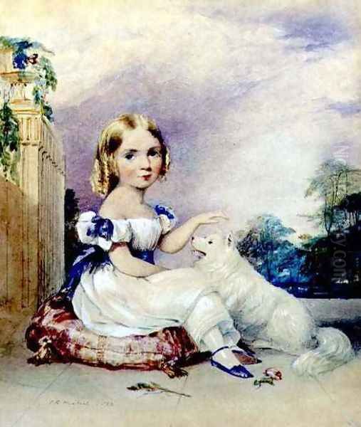 Portrait of a Little Girl with a Dog Oil Painting by John Rogers Herbert