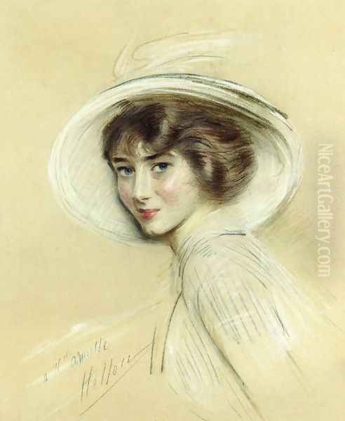 A Portrait of Annette, Wearing a White Hat Oil Painting by Paul Cesar Helleu