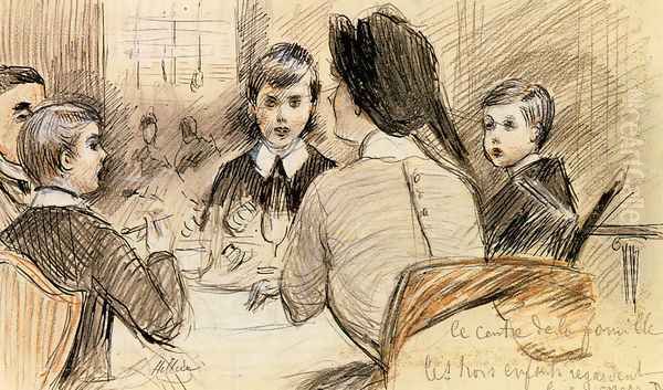 Le Centre de la Famille (or A Family Dinner at the Ritz, New York) Oil Painting by Paul Cesar Helleu