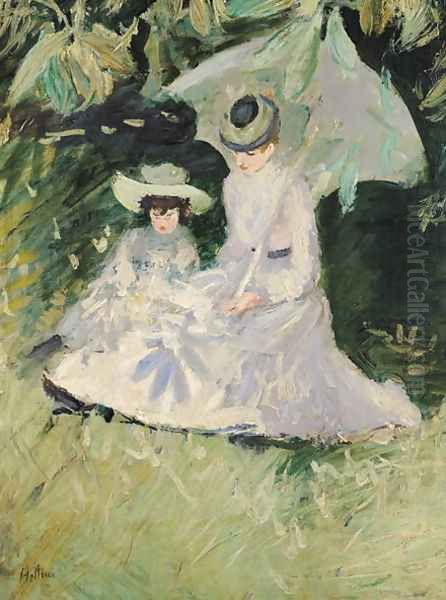 Madame Helleu and her Daughter at the Chateau of Boudran Oil Painting by Paul Cesar Helleu