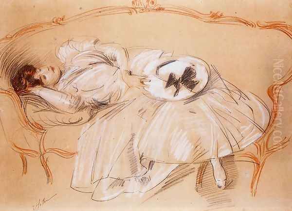 Young Woman on a Divan Oil Painting by Paul Cesar Helleu