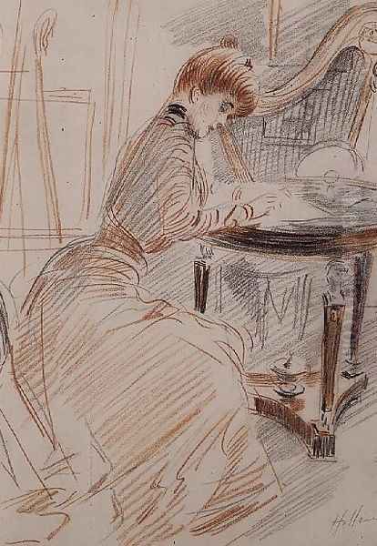 Madame Helleu Writing Oil Painting by Paul Cesar Helleu