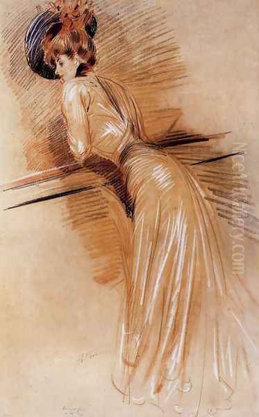 Elegant Woman at the Rail Oil Painting by Paul Cesar Helleu