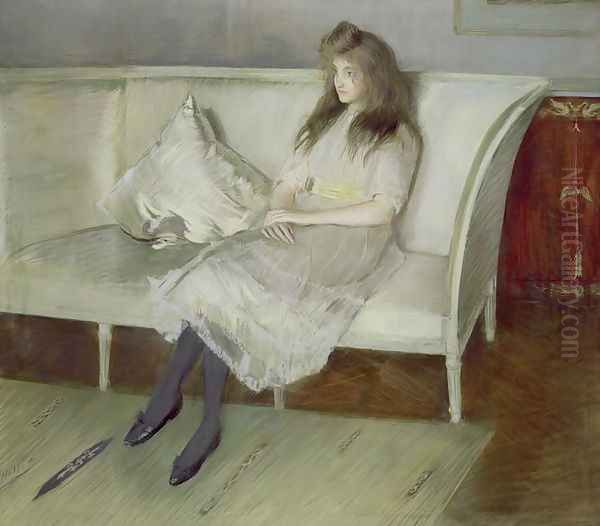 Symphony in white - Portrait of Yvonne Paulmier Oil Painting by Paul Cesar Helleu