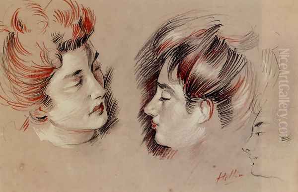 Head Studies Oil Painting by Paul Cesar Helleu