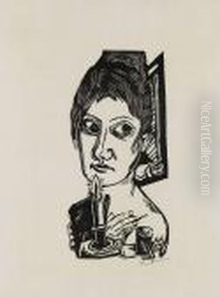 Frau Mit Kerze. Oil Painting by Max Beckmann