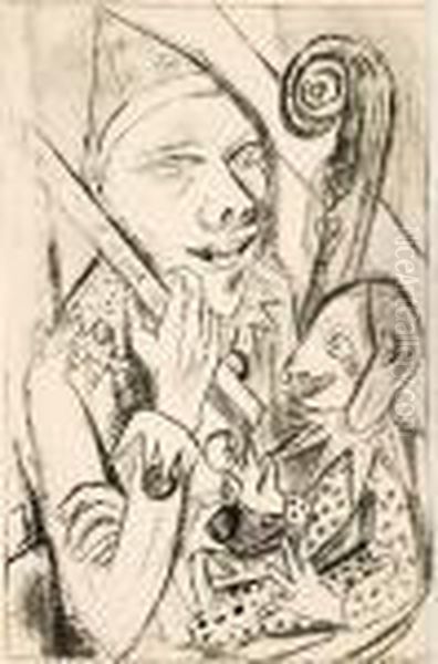 Pierrot Und Maske Oil Painting by Max Beckmann