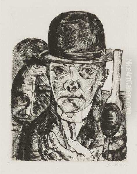 Self-portrait In Bowler Hat Oil Painting by Max Beckmann