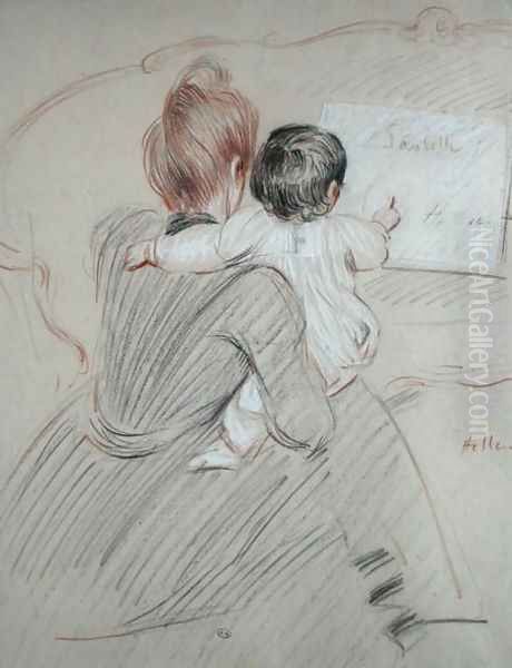 Madame Paul Helleu and her Daughter Paulette, 1905 Oil Painting by Paul Cesar Helleu