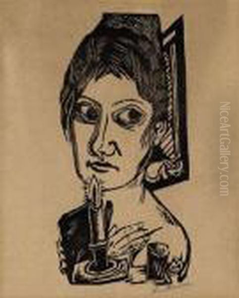 Woman With Candle Oil Painting by Max Beckmann