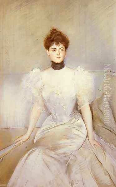 Portrait Of A Lady With A Fan Oil Painting by Paul Cesar Helleu