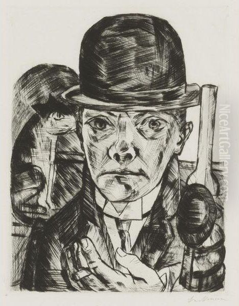 Self-portrait In Bowler Hat Oil Painting by Max Beckmann