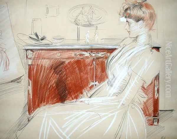 Madame Helleu in her Salon, c.1900 Oil Painting by Paul Cesar Helleu