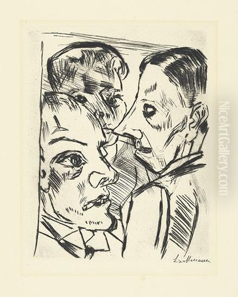 Herr Muller, Ich Und Die Bufettmamsell. Oil Painting by Max Beckmann