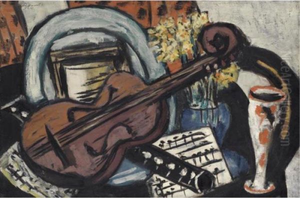 Stilleben Mit Geige Und Flote (still-life With Violin Andflute) Oil Painting by Max Beckmann