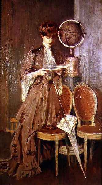 Portrait of Mme Helleu reading a letter Oil Painting by Paul Cesar Helleu