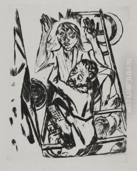 Jakob Ringt Mit Dem Engel Oil Painting by Max Beckmann