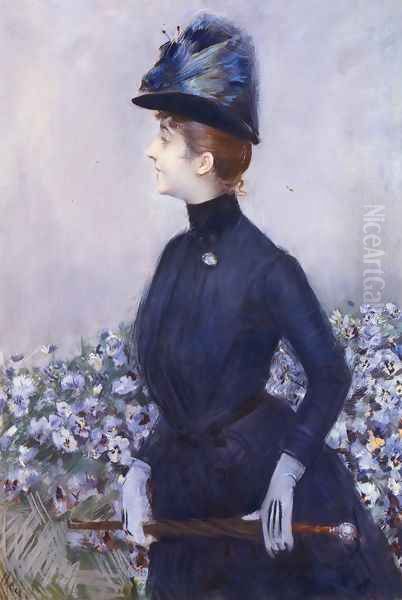 La Femme Aux Fleurs (Lady with Flowers) Oil Painting by Paul Cesar Helleu