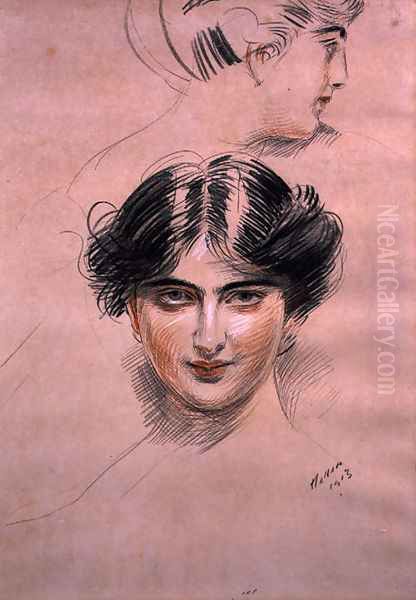 Portrait Study of a Lady (thought to be Mademoiselle Medje Conquy), 1913 Oil Painting by Paul Cesar Helleu