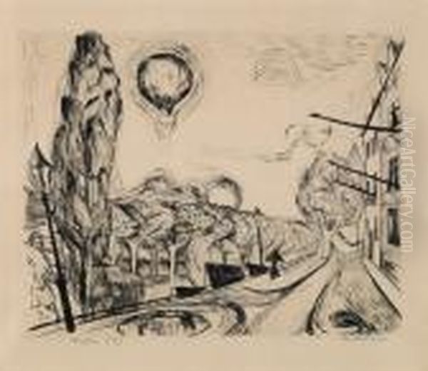 Landschaft Mit Ballon by Max Beckmann