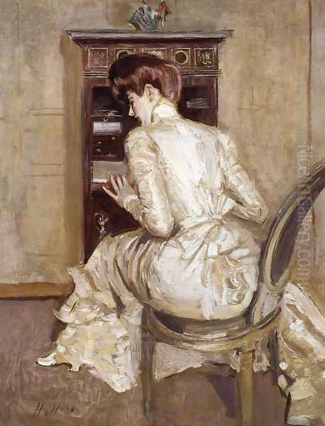 Madame Paul Helleu Seated at Her Secretaire, Seen from the Back Oil Painting by Paul Cesar Helleu