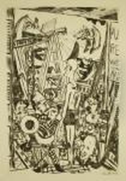 Der Grosse Mann. Blatt 5 Der Folge <der Jahrmarkt> Oil Painting by Max Beckmann