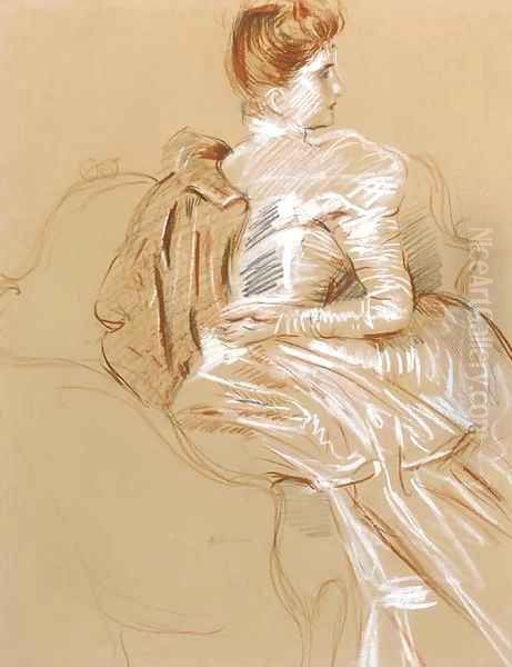 Une femme elegante au fauteuil Oil Painting by Paul Cesar Helleu