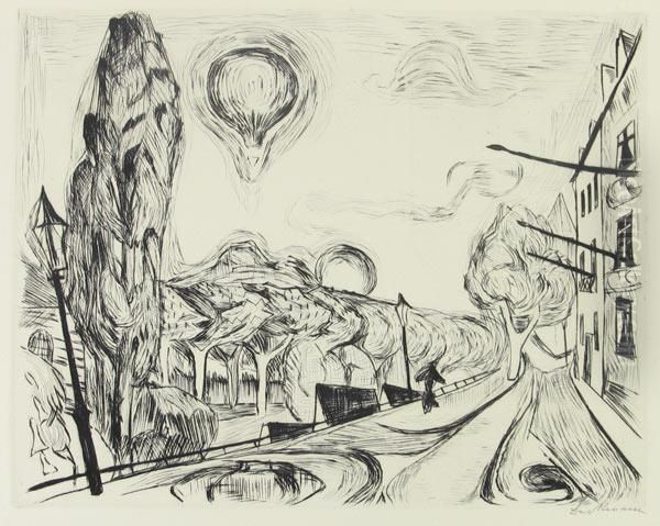 Landschaft Mit Ballon. Blatt 14 Der Folge <gesichter> Oil Painting by Max Beckmann