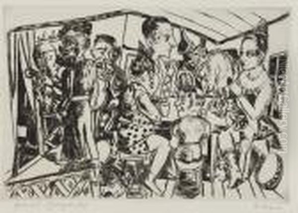 Hinter Den Kulissen. Blatt 3 Der Folge <jahrmarkt>. Oil Painting by Max Beckmann