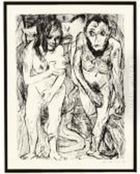 Adam And Eve Oil Painting by Max Beckmann