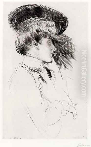 Jeune femme au chapeau, de profil a droite Oil Painting by Paul Cesar Helleu