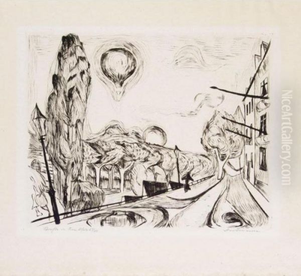 Landscape With Balloon (h. 134 A.a.) Oil Painting by Max Beckmann