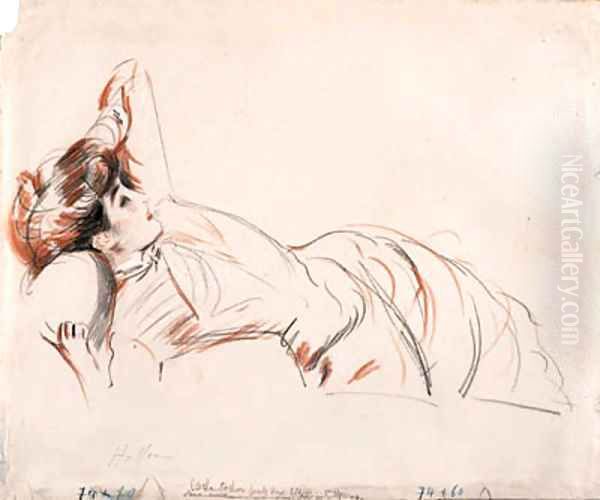 An elegant Lady reclining Oil Painting by Paul Cesar Helleu