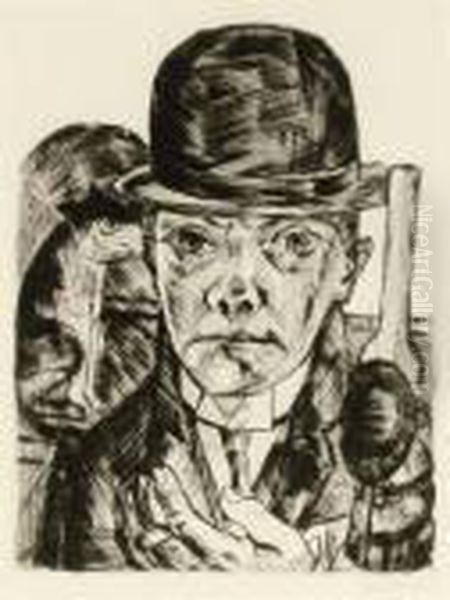 Self-portrait In Bowler Hat Oil Painting by Max Beckmann