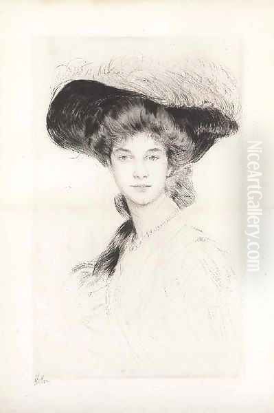 Femme au Chapeau et Collier de Perles Oil Painting by Paul Cesar Helleu