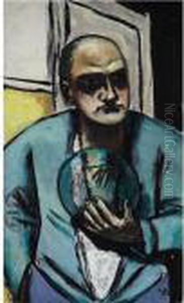 Selbstbildnis Mit Glaskugel (self-portrait With Crystal Ball) Oil Painting by Max Beckmann