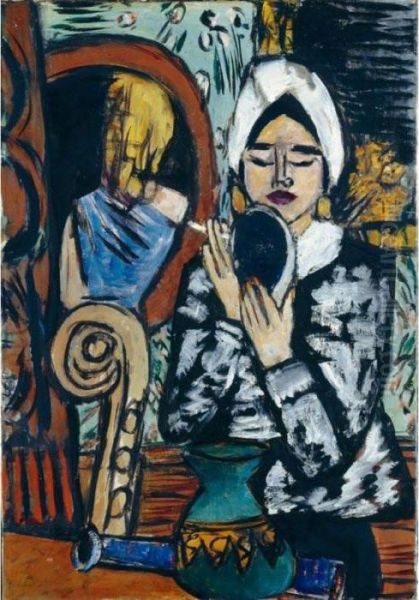 Dame Mit Spiegel (lady With A Mirror) Oil Painting by Max Beckmann