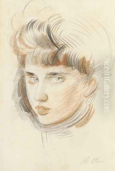 Portrait of the artist's daughter Ellen, age 10-12. Oil Painting by Paul Cesar Helleu