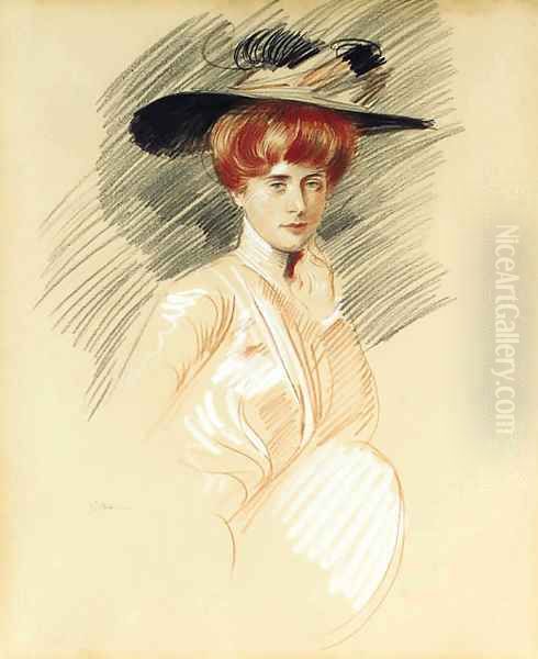 Femme elegante au chapeau Oil Painting by Paul Cesar Helleu