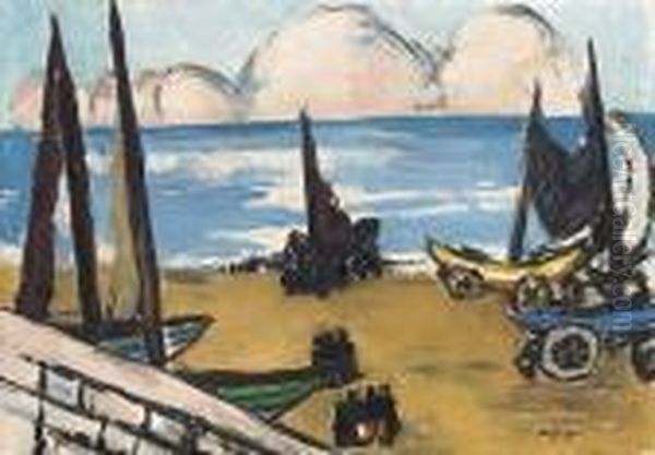 Boote Am Strand Oil Painting by Max Beckmann