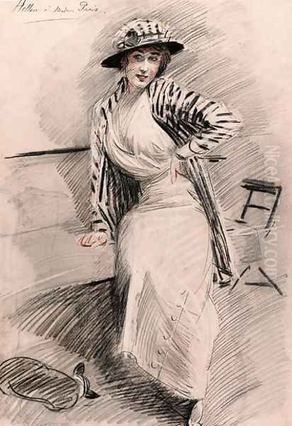 Madame Paris assise sur une banquette Oil Painting by Paul Cesar Helleu