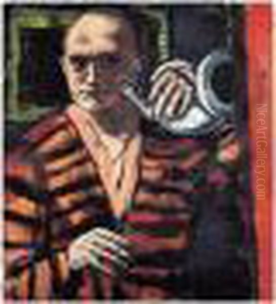 Selbstbildnis Mit Horn Oil Painting by Max Beckmann